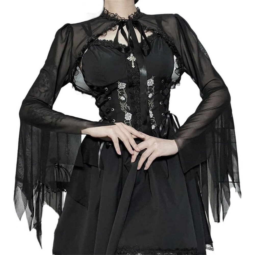 Women Black 1 Bolero Shrug Goth Crop Top Fairy Shrugs for Dresses